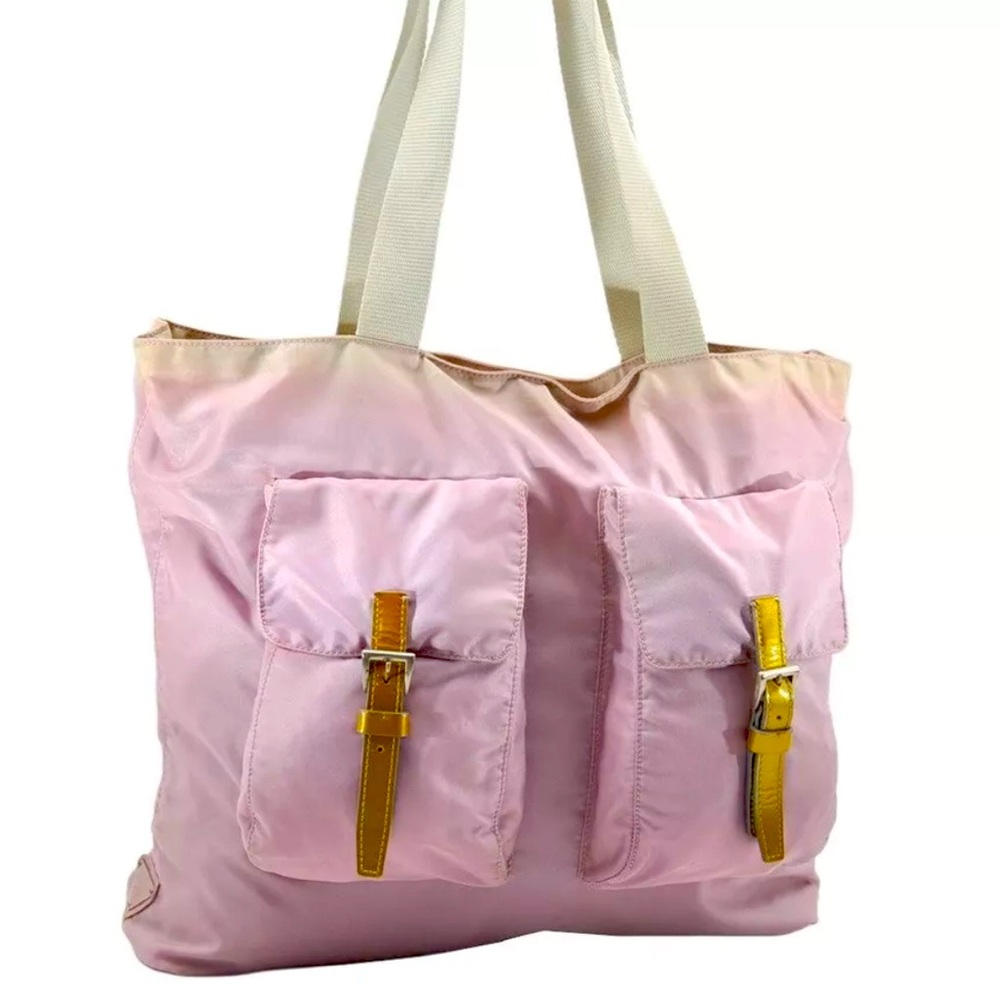 Authentic PRADA Vintage Nylon Tessuto Enamel Shoulder Tote Bag Pink